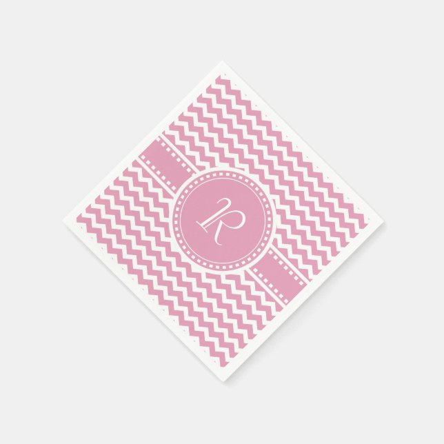 Pretty Pink and White Chevron Striped Monogram Napkin (Corner)