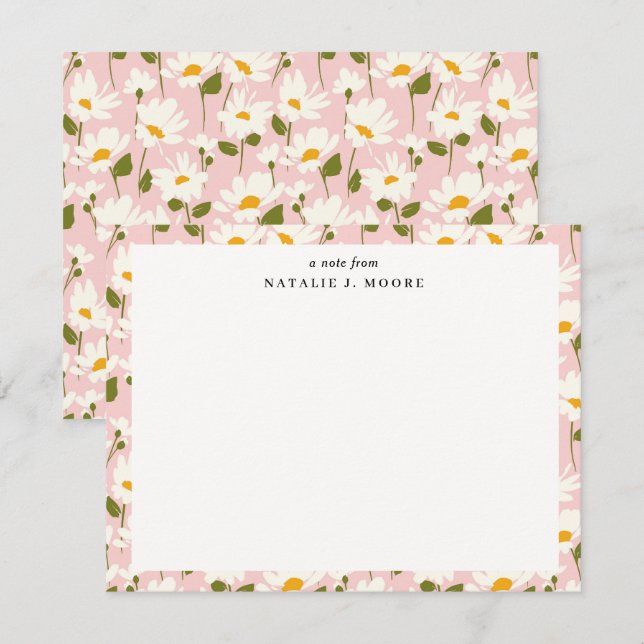 Pretty Pink and White Daisies Border Card (Front/Back)