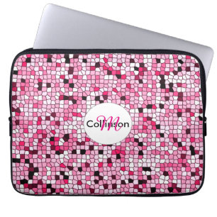 Pretty Pink and White Mosaic Design Personalised Laptop Sleeve