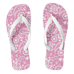 Pretty Pink and White Paisley Patterned Jandals