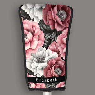 Pretty Pink and White Peony Personalised Golf Head Cover