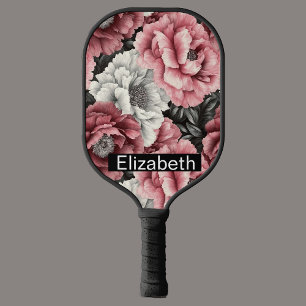 Pretty Pink and White Peony Personalized Pickleball Paddle