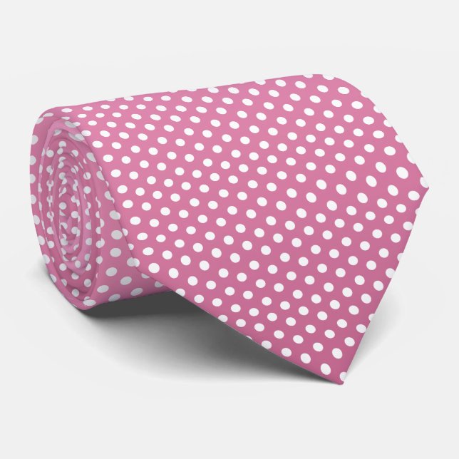 Pretty Pink and White Polka Dots Tie (Rolled)