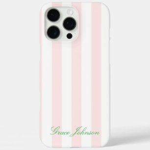 Pretty Pink and White Stripe Paris Inspired iPhone 16 Pro Max Case