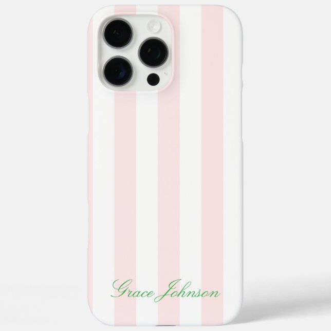 Pretty Pink and White Stripe Paris Inspired Case-Mate iPhone Case (Back)