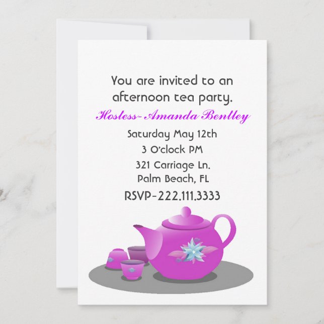 Pretty Pink and White Tea Party Invitation (Front)