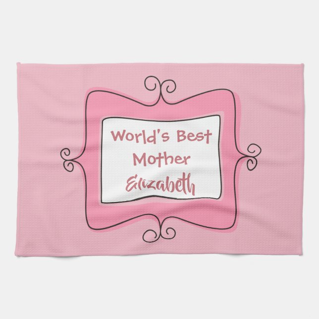 Pretty Pink and White Worlds Best Mother Tea Towel (Horizontal)
