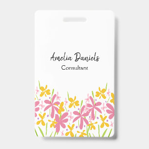 Pretty Pink and Yellow Floral  ID Badge