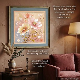 Pretty pink and yellow flowers painting poster