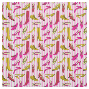 Pretty Pink and Yellow High Heeled Shoes Pattern Fabric