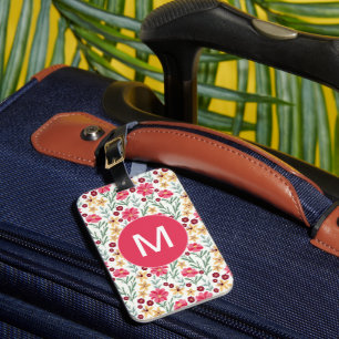 Pretty Pink and Yellow Vintage Floral Monogram Luggage Tag