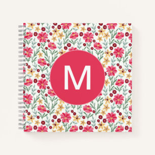 Pretty Pink and Yellow Vintage Floral Monogram Notebook