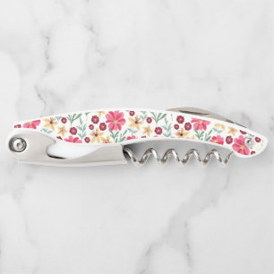 Pretty Pink and Yellow Vintage Floral Pattern Corkscrew