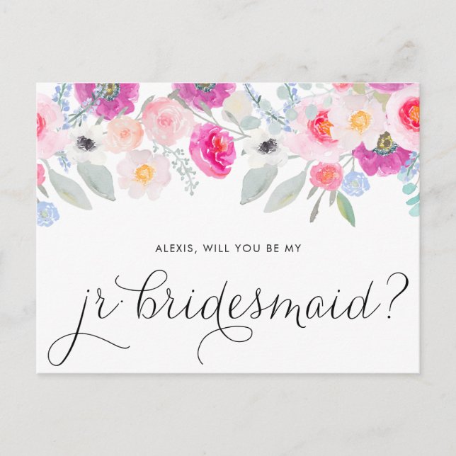 Pretty Pink Anemones Will You Be My Jr Bridesmaid Invitation Postcard (Front)