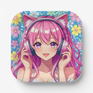 Pretty Pink Anime Girl's Birthday Party Paper Plate