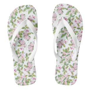 Pretty Pink Apple Blossom on White Background Jandals