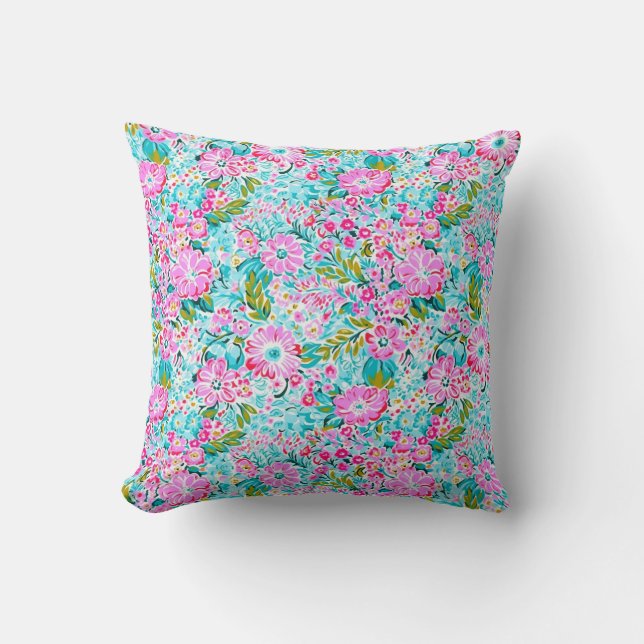 Pretty Pink Aqua Blue Chic Trendy Pastel  Cushion (Front)