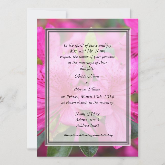 pretty pink azalea flowers wedding invitation (Front)