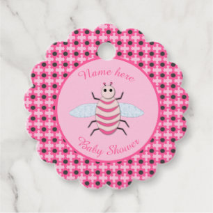 Pretty Pink Baby Girl Bee Custom Baby Shower Favour Tags