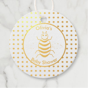 Pretty Pink Baby Girl Bee Custom Baby Shower Foil Favour Tags