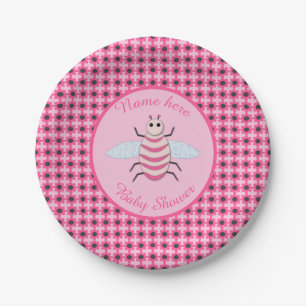 Pretty Pink Baby Girl Bee Custom Baby Shower Paper Plate