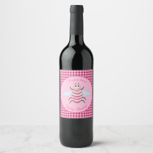 Pretty Pink Baby Girl Bee Custom Baby Shower Wine Label