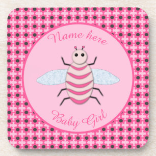 Pretty Pink Baby Girl Bee Custom Coaster
