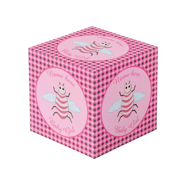 Pretty Pink Baby Girl Bee Custom Cube (Front Angled)
