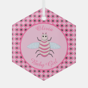 Pretty Pink Baby Girl Bee Custom Glass Tree Decoration