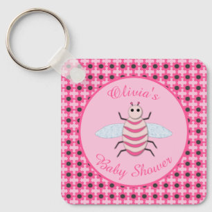 Pretty Pink Baby Girl Bee Custom Save the Date Key Ring