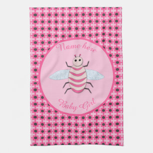 Pretty Pink Baby Girl Bee Custom Tea Towel