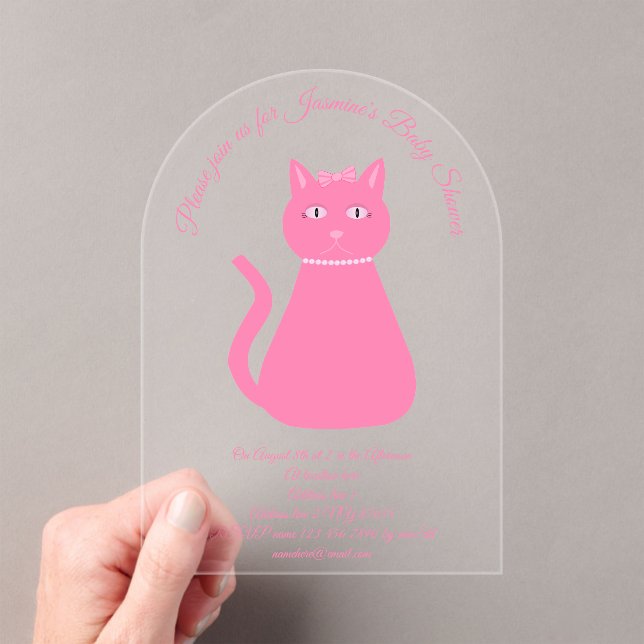 Pretty Pink Baby Girl Cat Custom Baby Shower Acrylic Invitations (Insitu (Handheld))