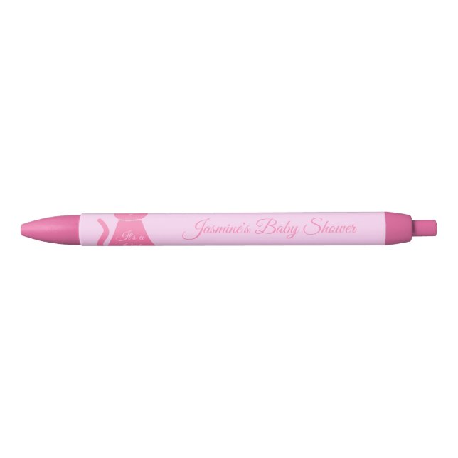 Pretty Pink Baby Girl Cat Custom Baby Shower Black Ink Pen (Front)