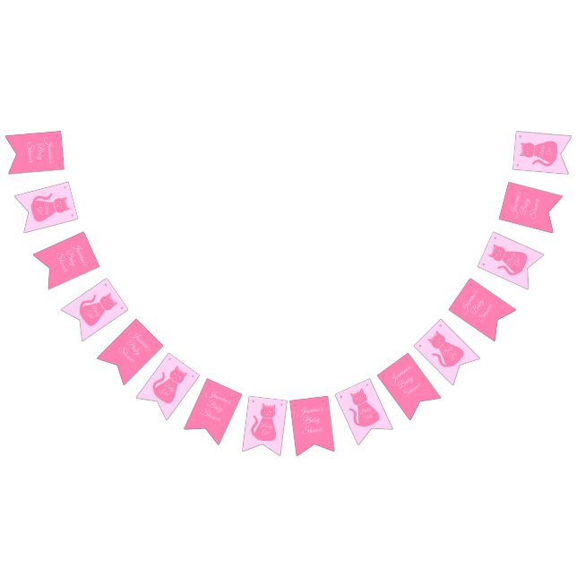 Pretty Pink Baby Girl Cat Custom Baby Shower Bunting (All)