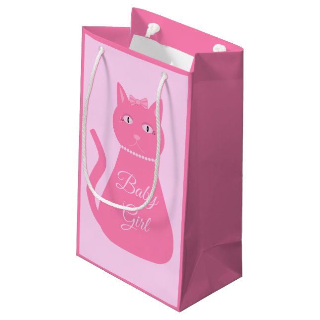 Pretty Pink Baby Girl Cat Custom Baby Shower Small Gift Bag (Back Angled)