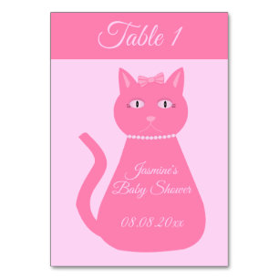 Pretty Pink Baby Girl Cat Custom Baby Shower Table Number