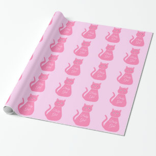 Pretty Pink Baby Girl Cat Custom Baby Shower Wrapping Paper