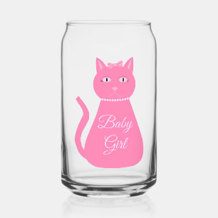 Pretty Pink Baby Girl Cat Custom Gender Reveal Can Glass