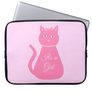 Pretty Pink Baby Girl Cat Custom Laptop Sleeve