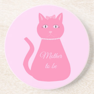 Pretty Pink Baby Girl Cat Custom Mother to be Coaster