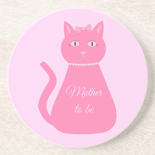 Pretty Pink Baby Girl Cat Custom Mother to be Coaster (Front)