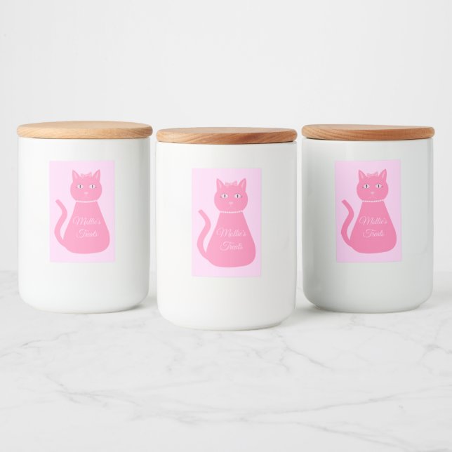 Pretty Pink Baby Girl Cat Custom Pet Treat Jar Food Label (Bottles)