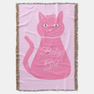 Pretty Pink Baby Girl Cat Custom Throw Blanket
