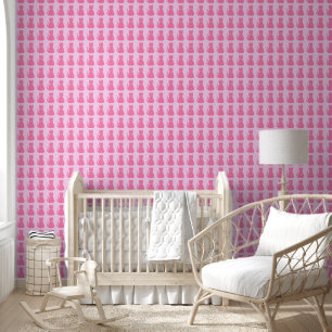 Pretty Pink Baby Girl Cat Patterned Wallpaper