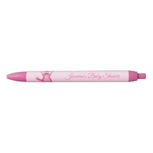 Pretty Pink Baby Girl Fox Custom Baby Shower Black Ink Pen