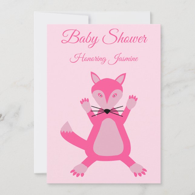 Pretty Pink Baby Girl Fox Custom Baby Shower Invitation (Front)
