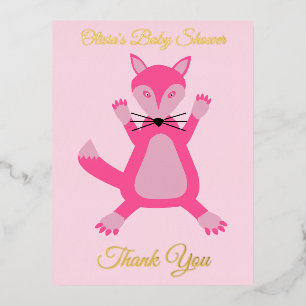 Pretty Pink Baby Girl Fox Custom Foil Holiday Postcard