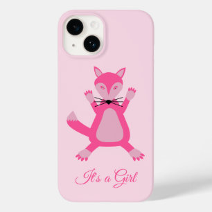 Pretty Pink Baby Girl Fox Custom Gender Reveal Case-Mate iPhone 14 Case
