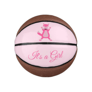 Pretty Pink Baby Girl Fox Custom Gender Reveal Mini Basketball