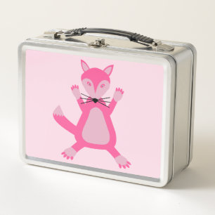 Pretty Pink Baby Girl Fox Metal Lunch Box